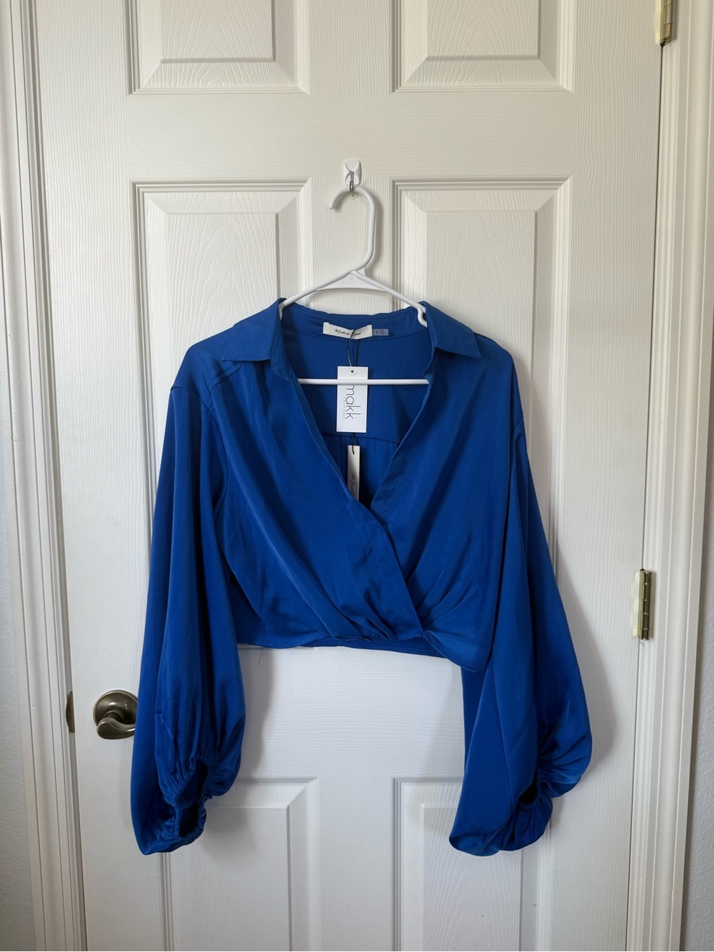 Mustard Seed Cobalt Blue Wrap Crop Blouse